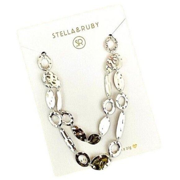 Stella & Ruby Supreme Textured Silver Necklace for Women 17 inch Double-stranded - Picture 1 of 5